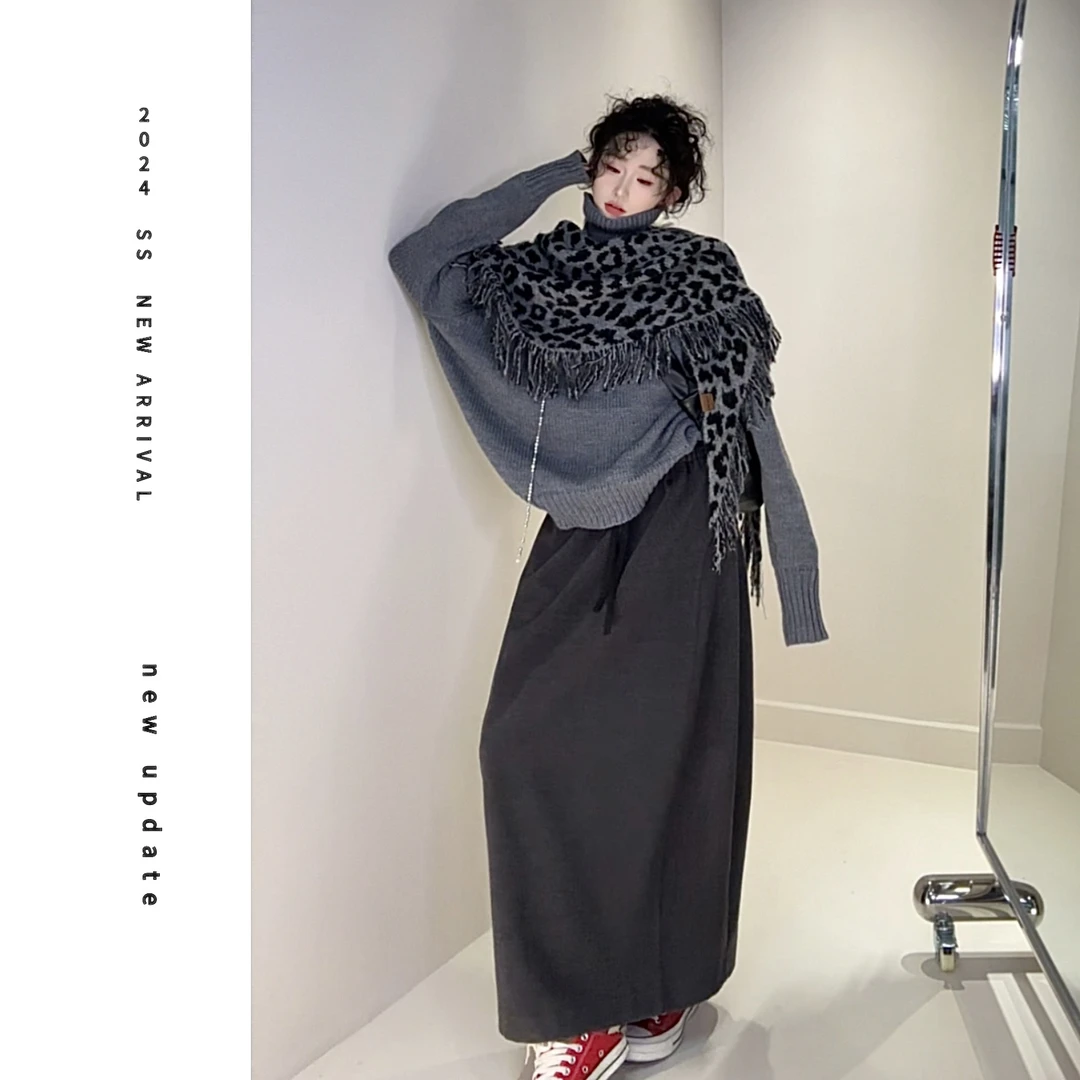 现货【颖子定制】百搭宽松时尚休闲呢子长裙半身裙 6476