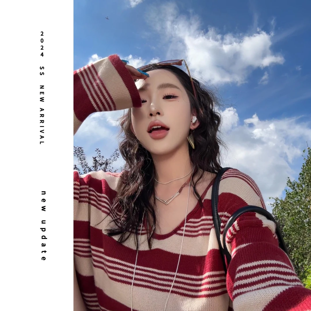 现货【颖子定制】宽松休闲百搭条纹时尚毛衣套装 6417