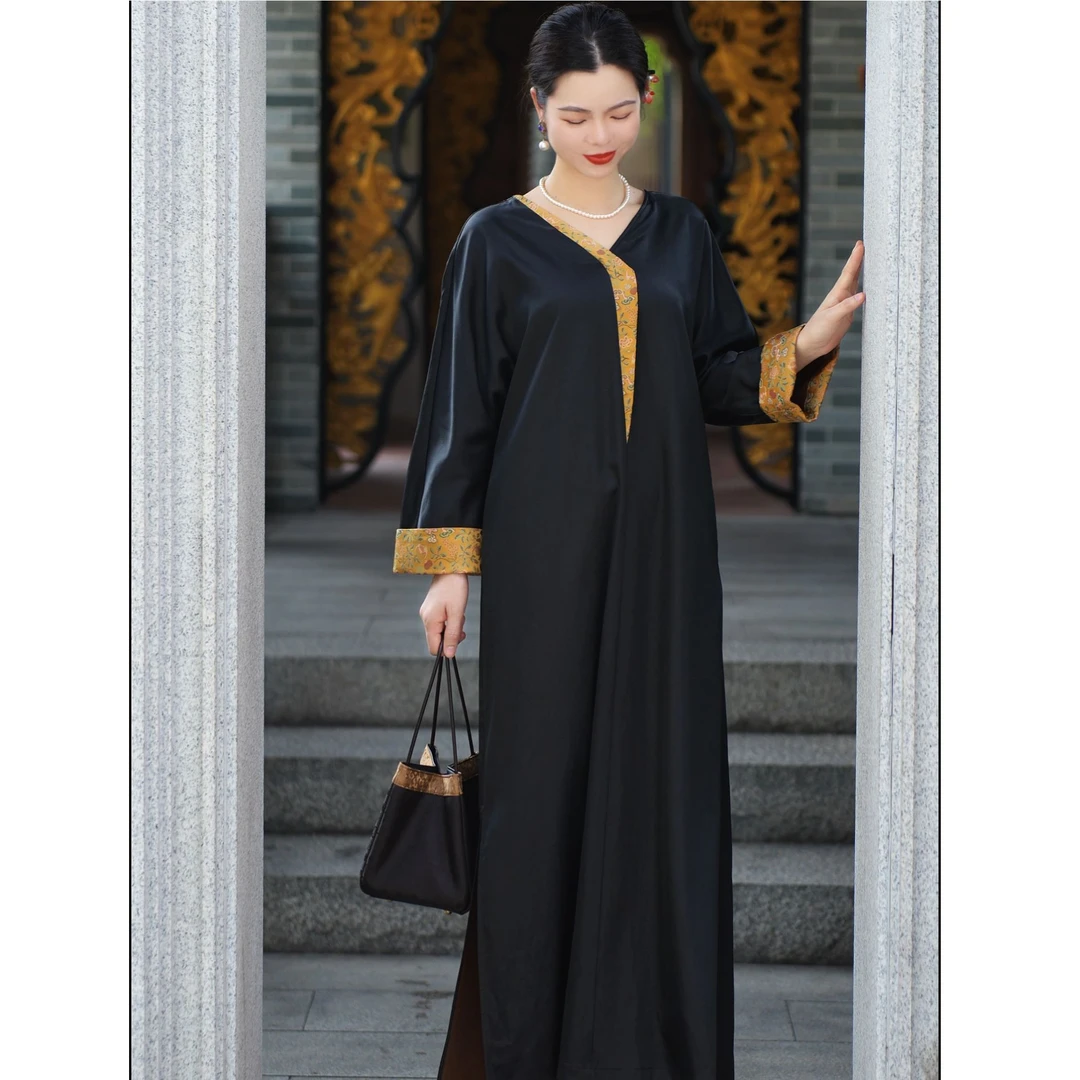 《有福》老料 重锻 拼宋锦 连衣裙 40姆米国风长裙气质女士春秋