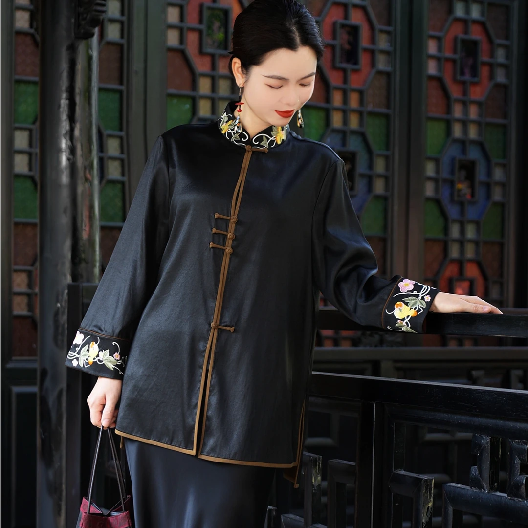 《古香慢》香云纱 上衣 弹力缎 衬衫 30姆米 国风 外套 新中式 唐装