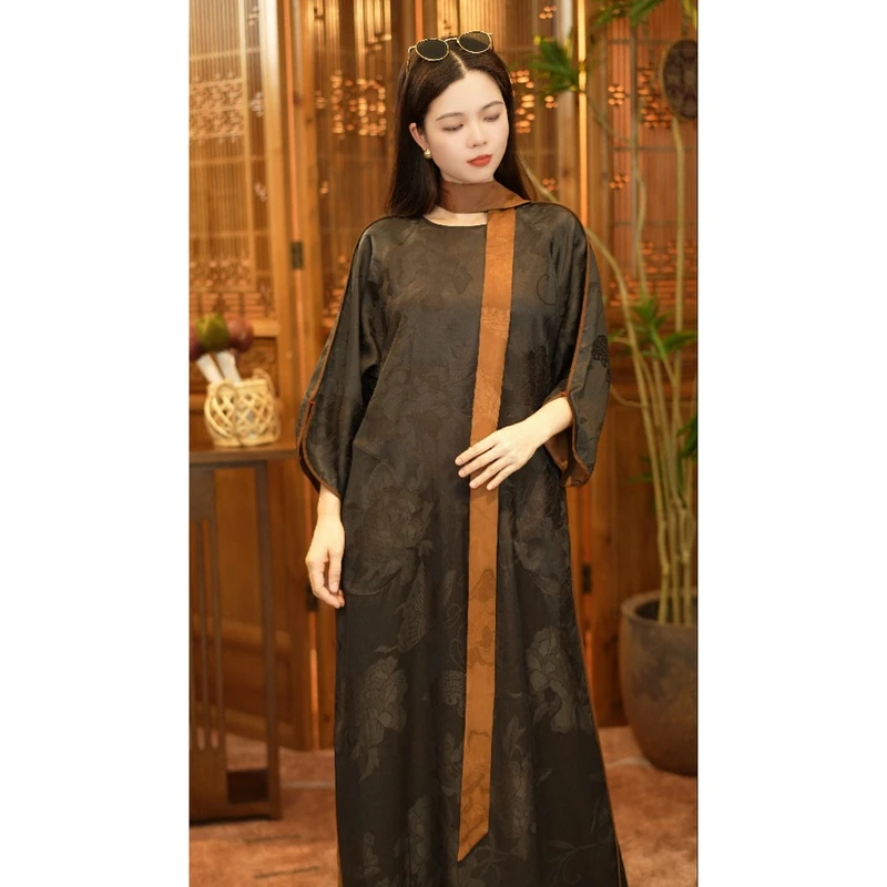 《夜归》老料 提花重锻 香云纱 连衣裙 蝶恋花中国风民族风中式