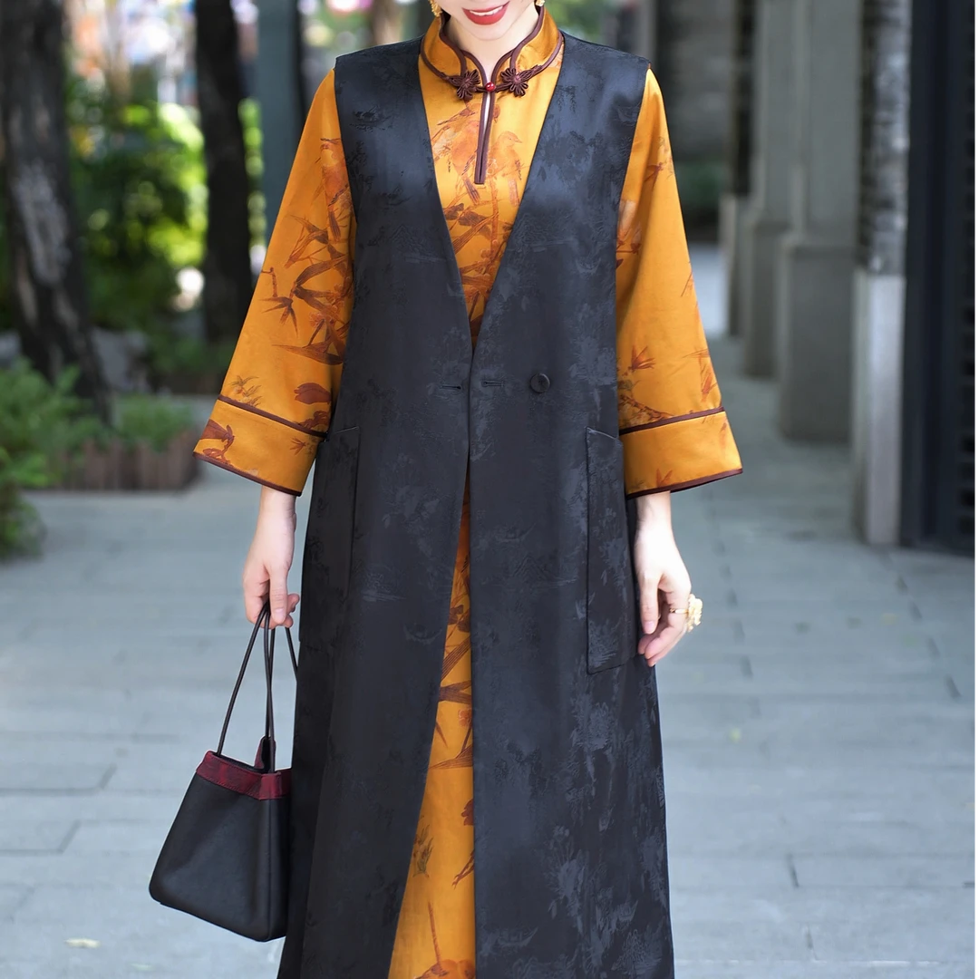 《山水佳人》长马甲 山水提花 桑蚕丝 澳洲羊毛 50姆米