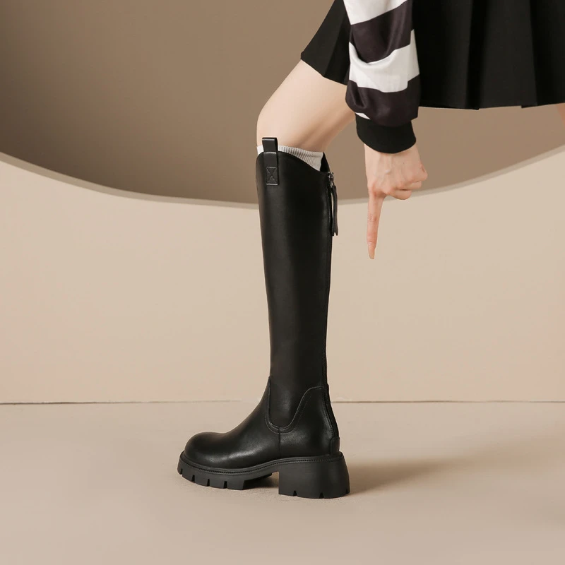 2025新款秋冬季厚底粗跟显瘦骑士靴长筒靴不过膝长靴