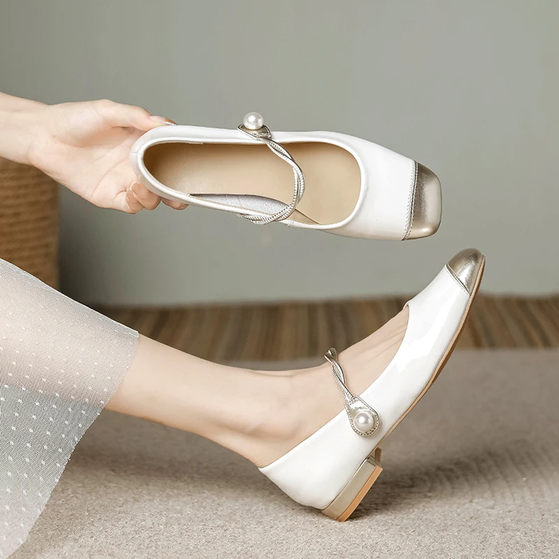 2025夏季新款国风拼色低跟玛丽珍单鞋新中式一字带方头浅口单鞋女