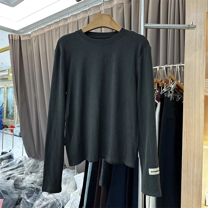 90338YHS袖口字母小标显瘦百搭磨毛T恤