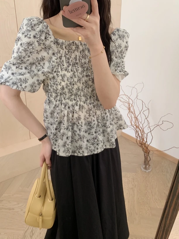 杨杨 5062土布鱼新款碎花收腰小衫