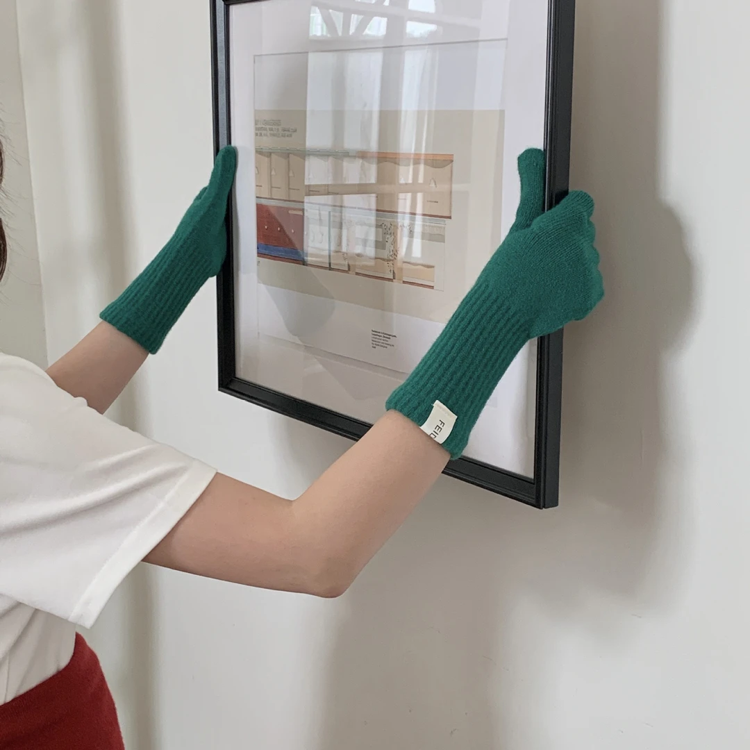 韩系百搭分指可触屏保暖加长版手套