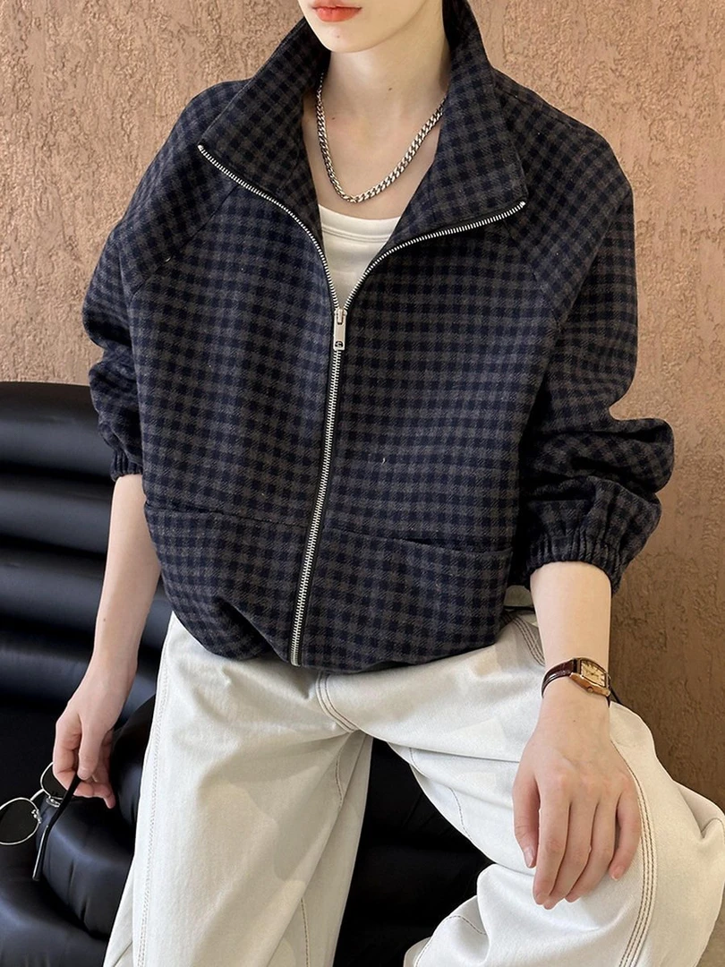 18306秋冬羊毛格子外套