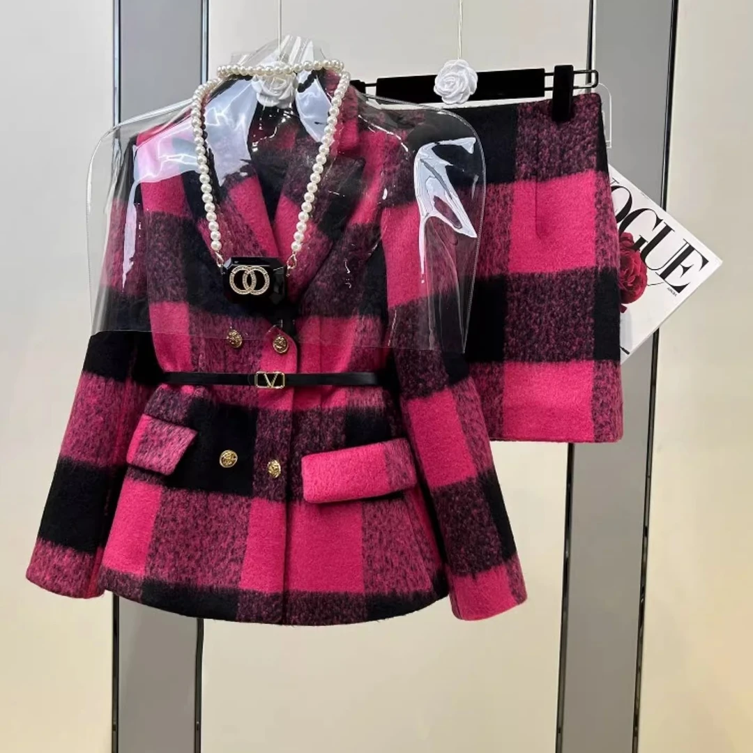 直播~南油高端女装小香风套装女2024新款毛呢西装外套裙子两件套