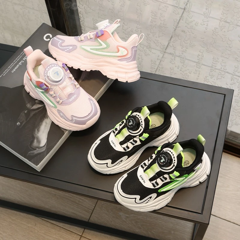 儿童运动鞋新款一脚蹬扭转扣网面老爹鞋女童休闲鞋男童运动鞋