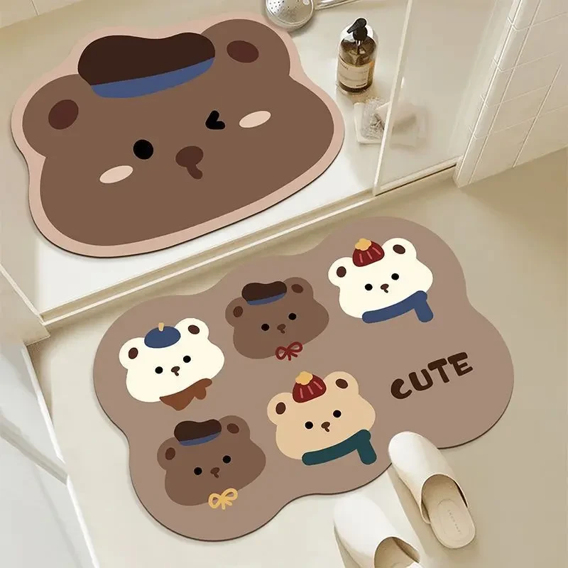 硅藻泥卡通小熊浴室吸水地垫卫生间门口脚垫家用耐脏防滑地毯垫子