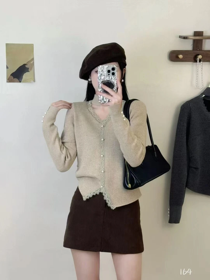 2024时尚打底针织衫气质长袖网红短款设计感