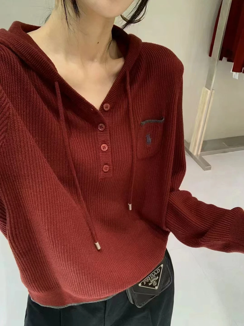 2024秋季新款时尚连帽长袖针织衫 女宽松显瘦百搭