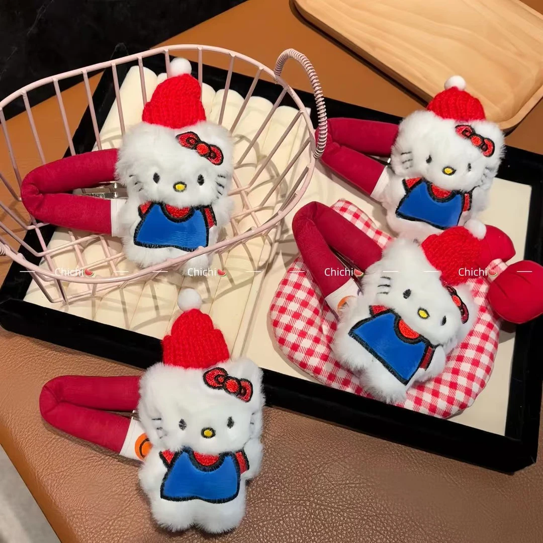 可爱毛绒KT猫圣诞帽掰掰夹发夹甜美酒红少女心卡通刘海夹网红发卡