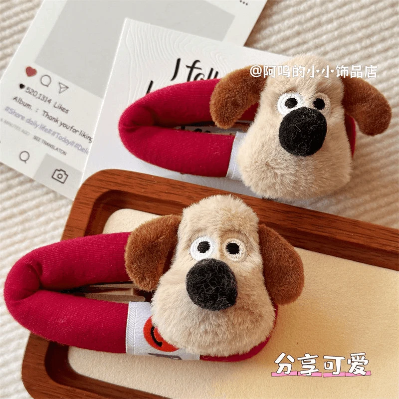 卡通毛绒掌门狗发夹可爱后脑勺碎发bb夹子前额刘海夹大号发卡头饰