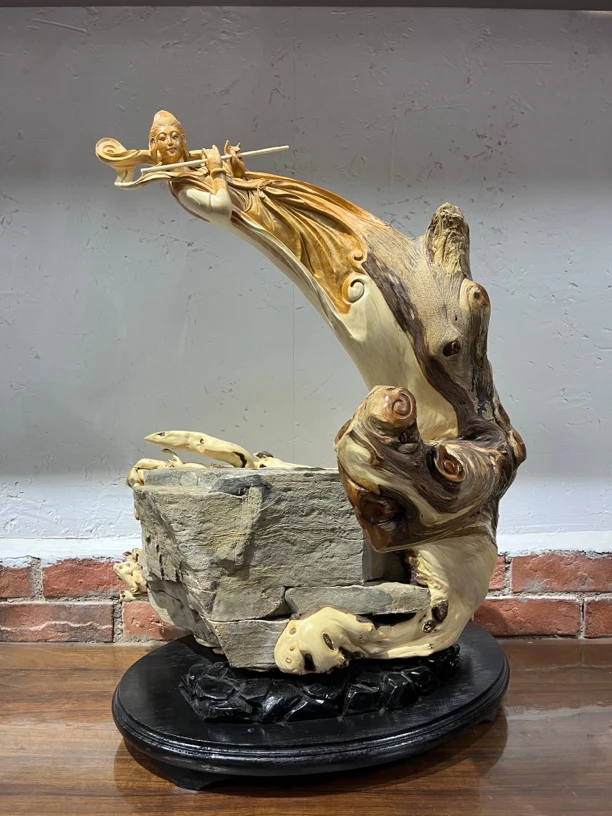 崖柏包石手工雕刻工艺品摆件，高63厘米