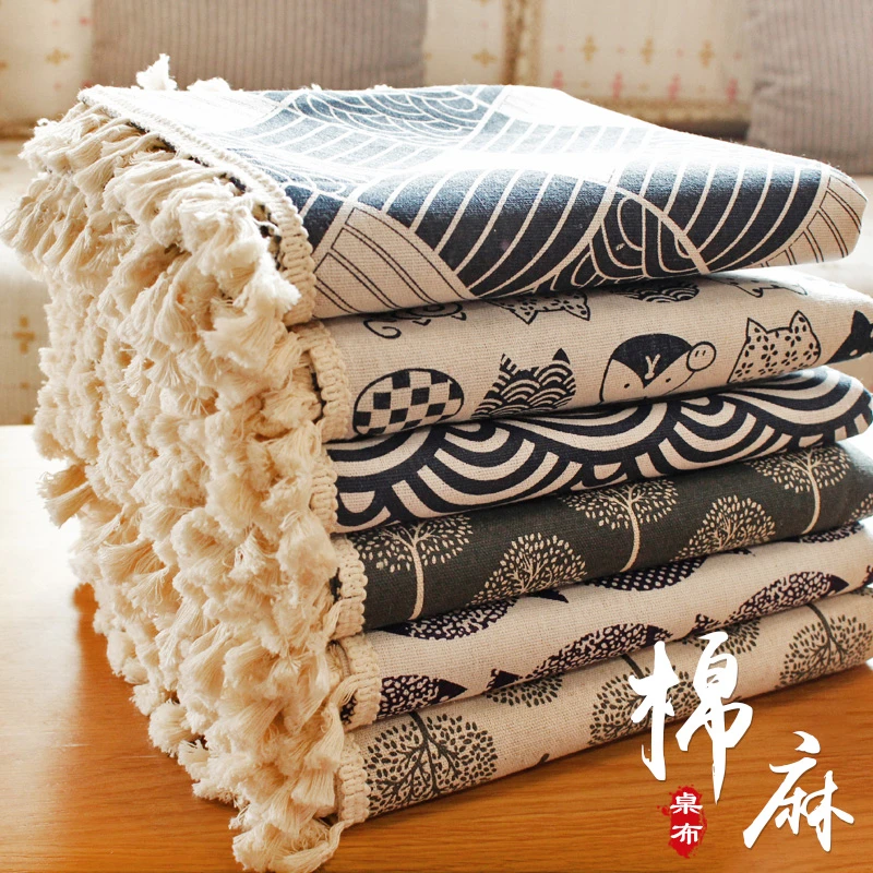 ins桌布棉麻布艺 网红小清新格子书桌垫长方形北欧简约茶几餐桌布