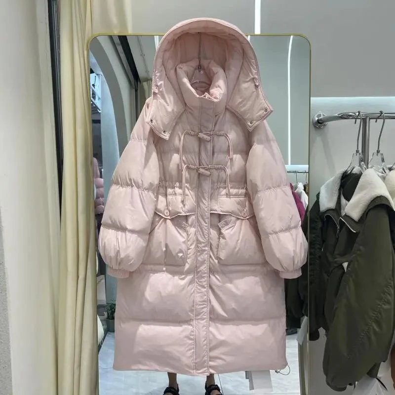 300斤加大码冬季保暖羽绒棉女款百搭中长款过膝连帽加厚胖白鸭绒
