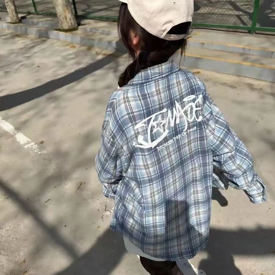 韩版hiphop撞色格子长袖衬衫女春秋宽松oversize慵懒风百搭外套潮