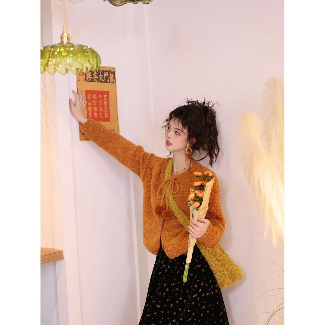 陈佳洁【姜饼人】港风复古开衫针织宽松百搭毛衣上衣JX9019335