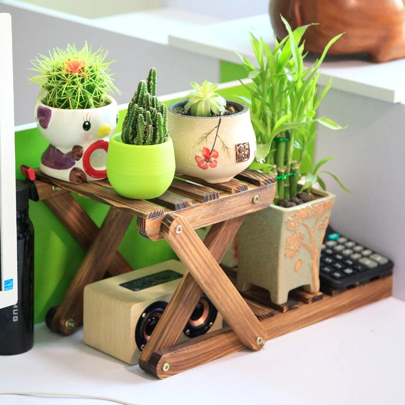 实木桌面小花架办公室窗台迷你置物收纳架盆栽架多肉家用小植物架