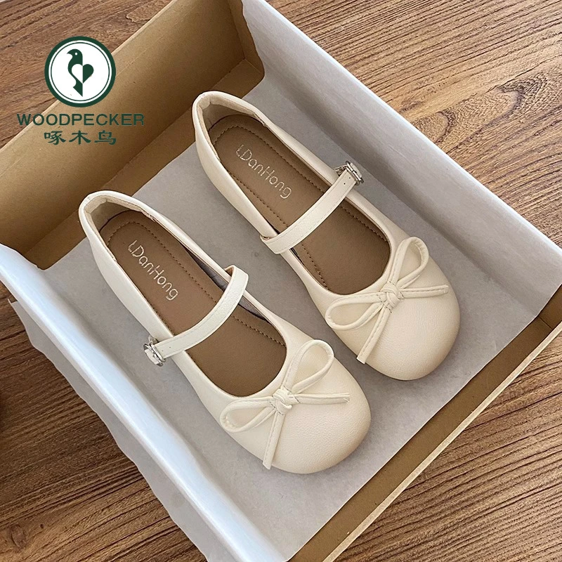 啄木鸟法式粗跟浅口单鞋女2025新款夏季复古圆头百搭玛丽珍鞋子女