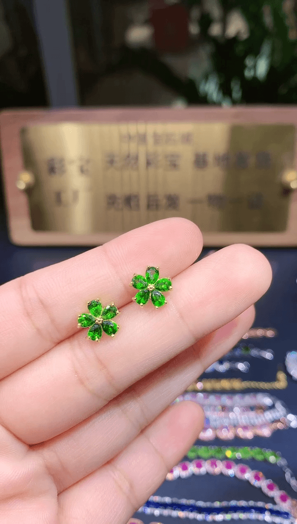 【闪购商品】透辉石耳饰银S925镶嵌.