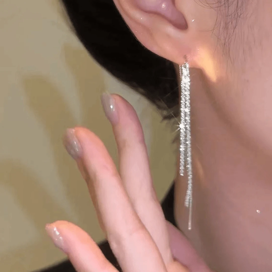 足银耳饰 990纯银满天星流苏耳线