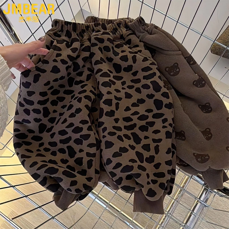 儿童加绒裤子小熊巨厚一条过冬奥粒绒中小童冬装宝宝绒裤子休闲裤