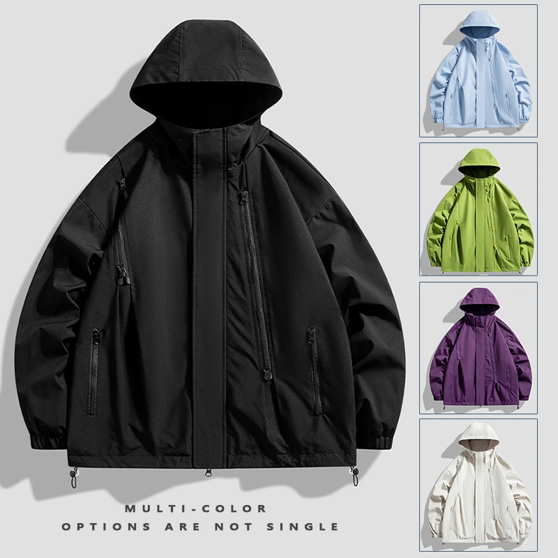 春秋三防连帽冲锋衣外套男士大码户外防风夹克青少年秋装男款夹克