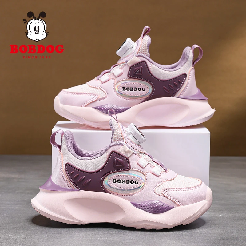 巴布豆童鞋女童6-12岁潮款儿童网面运动鞋春秋女孩旋转纽扣老爹鞋