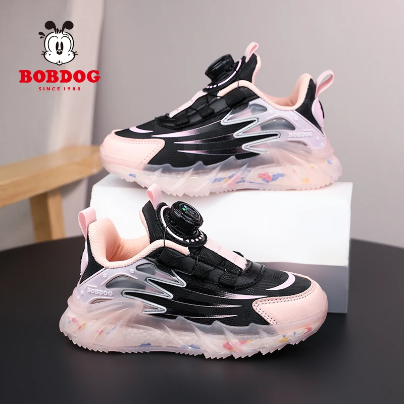 巴布豆童鞋女童6-12岁潮款儿童皮面运动鞋女孩旋转纽扣防水休闲鞋