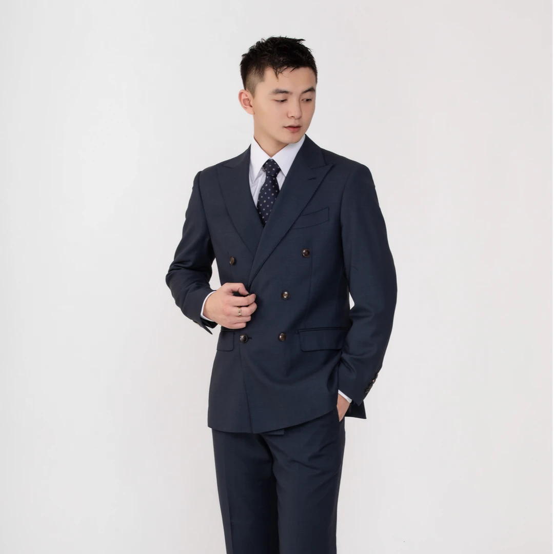 衫海男士布雷泽戗驳领墨绿色100羊毛西装