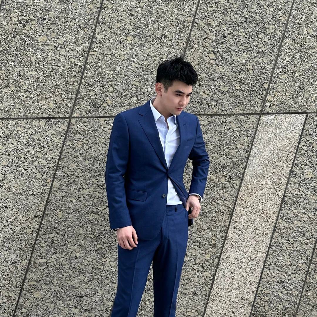 衫海男士雾霾蓝100羊毛西装