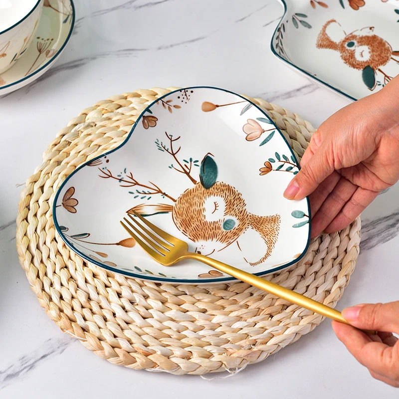 小鹿桃心盘2只装创意餐具网红好看高颜值新款家用个性