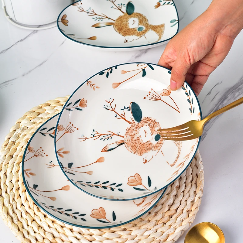 【清库包赔不补发】8英寸深盘10只装一鹿有你菜盘家用陶瓷ins餐盘深