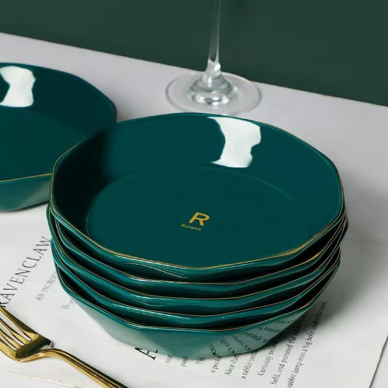 祖母绿R7英寸盘6只装网红家用菜盘创意简约陶瓷日式圆形