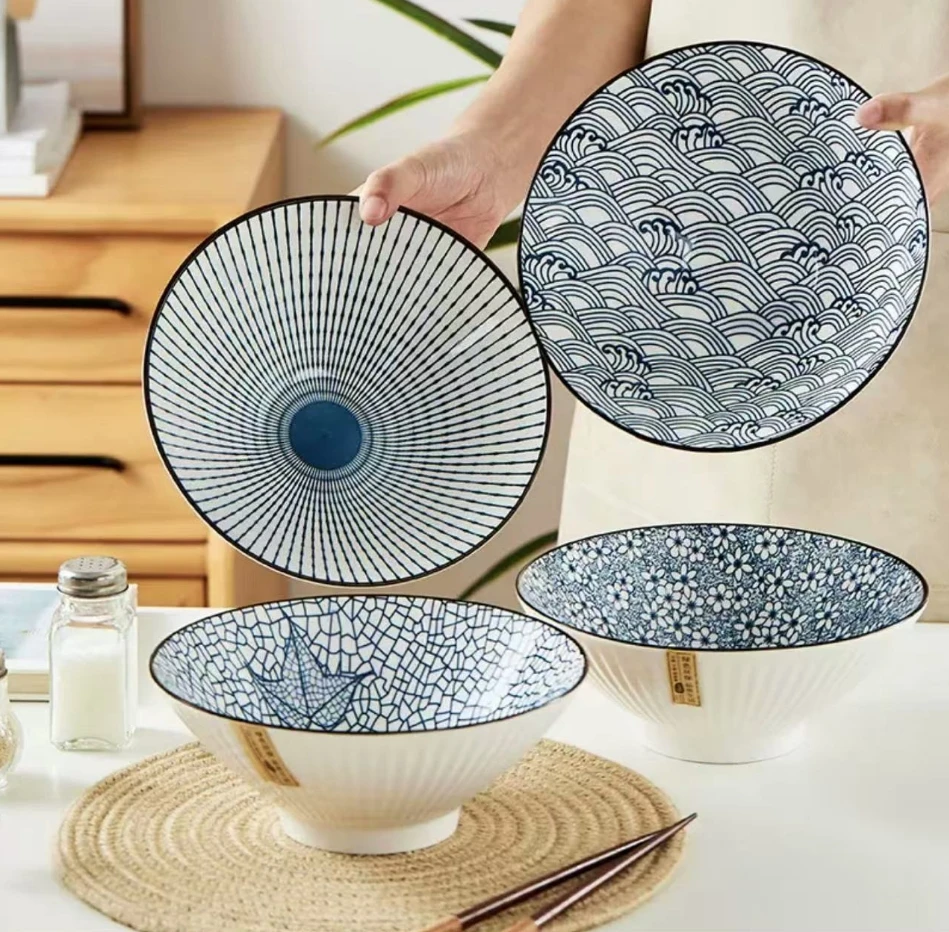 【花色002】4只装斗笠碗陶瓷汤碗家用创意大号加厚彩色米饭碗吃饭碗