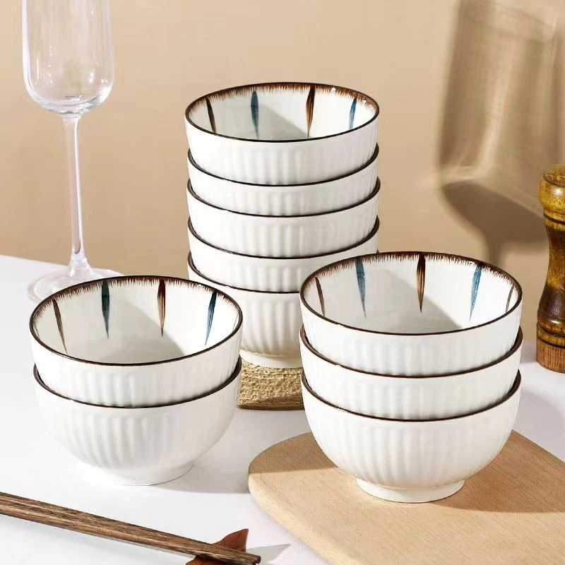 【包赔不补发108】纤草蓝禾4.5英寸米饭碗10只家用餐具创意简约吃