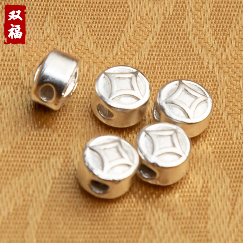 足银银制品 【金钱隔珠】999足银纯银配件时尚简约手作diy手工银饰