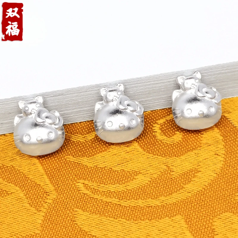 足银银制品 【鼠鼠KT猫】999足银纯银配件凯蒂猫简约手作手工银饰
