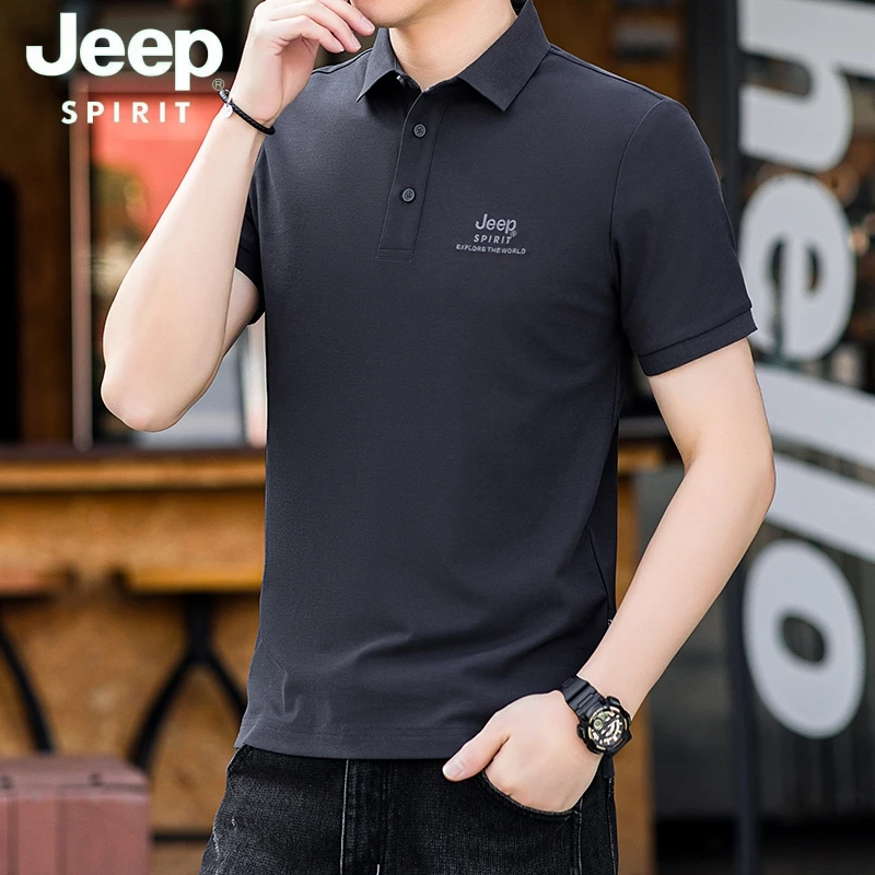 JEEP SPIRIT舒适索罗娜大码半袖polo衫男夏季透气商务翻领短袖t恤