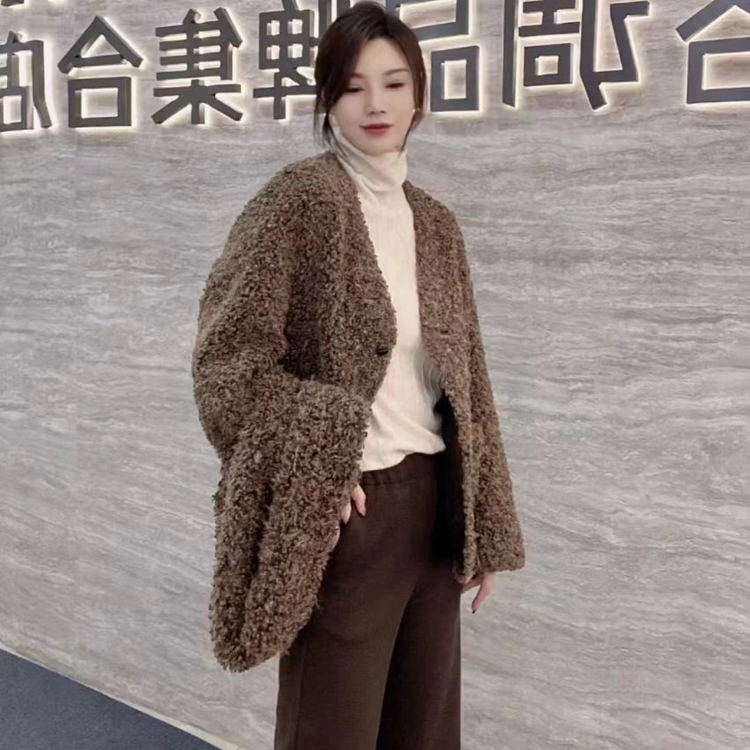 中长款潮流百搭卷毛毛外套