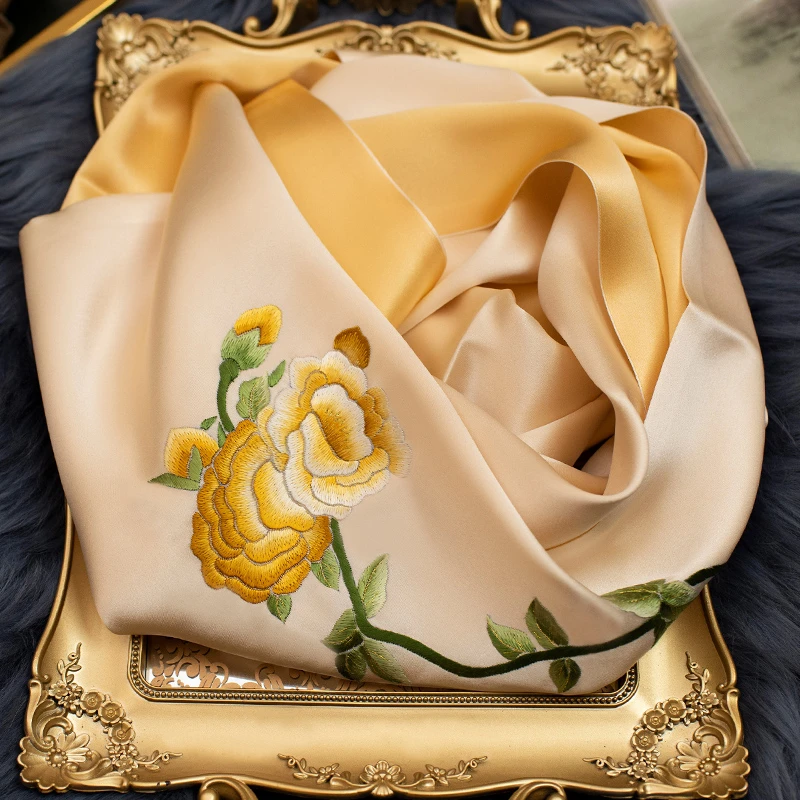 苏州苏绣丝巾礼盒桑蚕丝送妈妈礼物旗袍披肩婆婆送礼刺绣真丝围巾