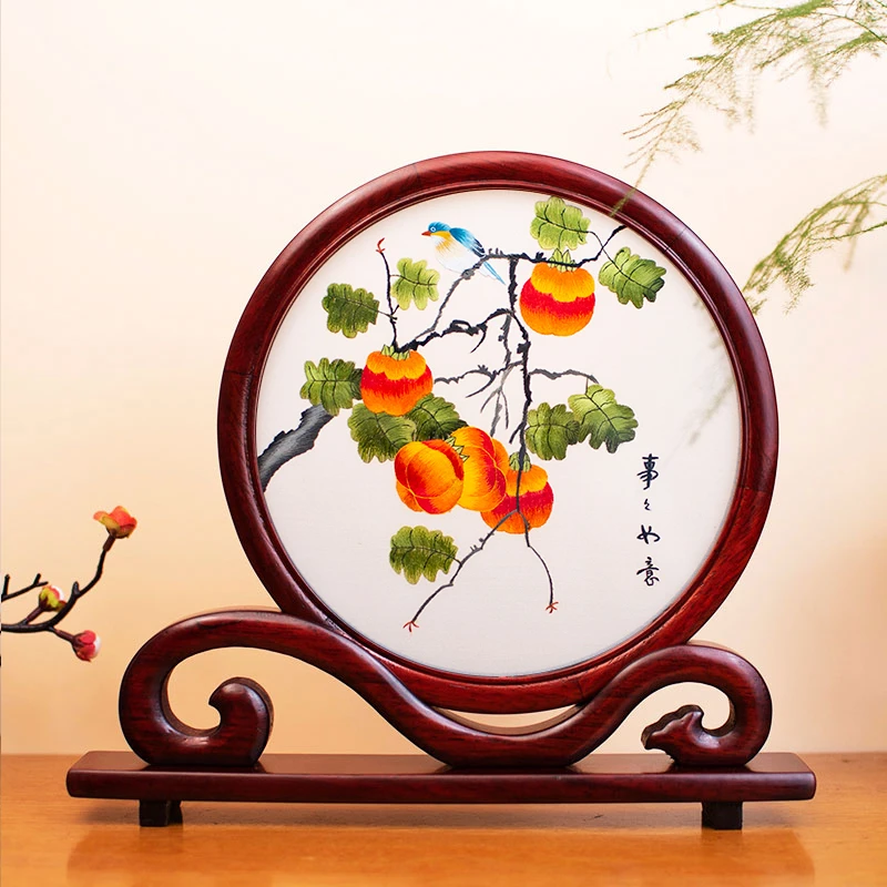 纯手工苏绣双面绣台屏摆件