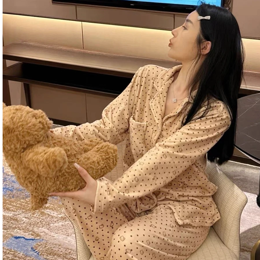 海岛绒冬季新款美拉德kiti猫千金贵气风家居服睡衣女套装