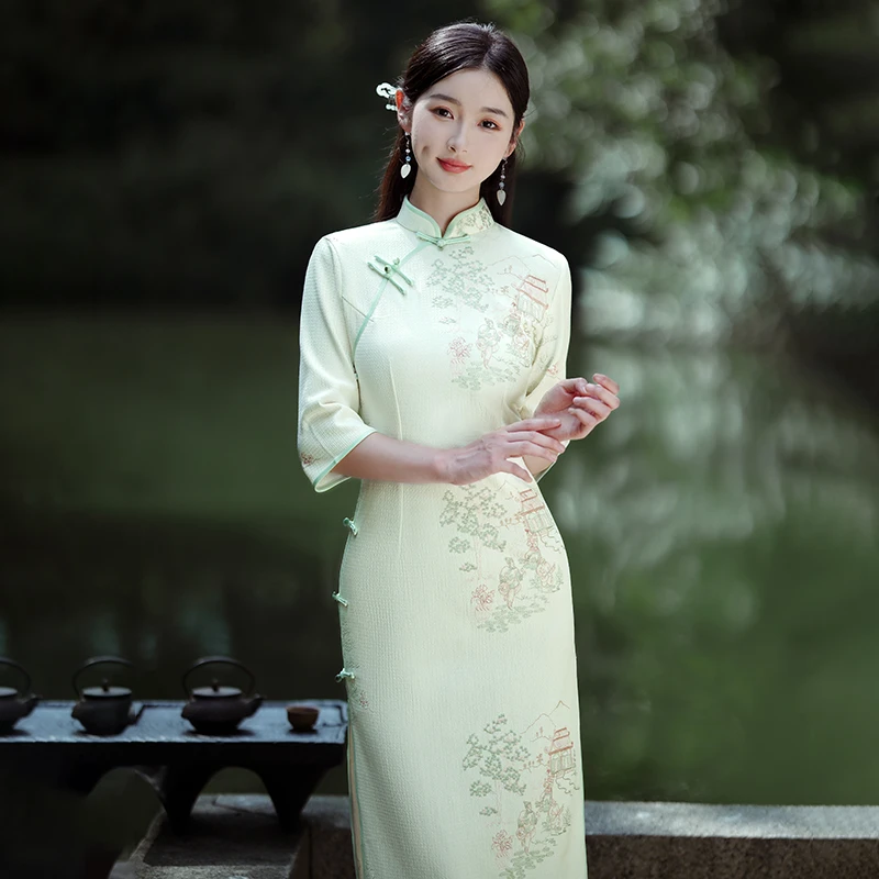 旗袍中国风春季双层显瘦中式气质少女复古民国风修身优雅时尚女款