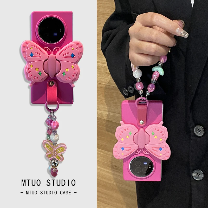 蝴蝶支架适用vivoXFold3手机壳保护套折叠屏XFold2手提链防摔外壳