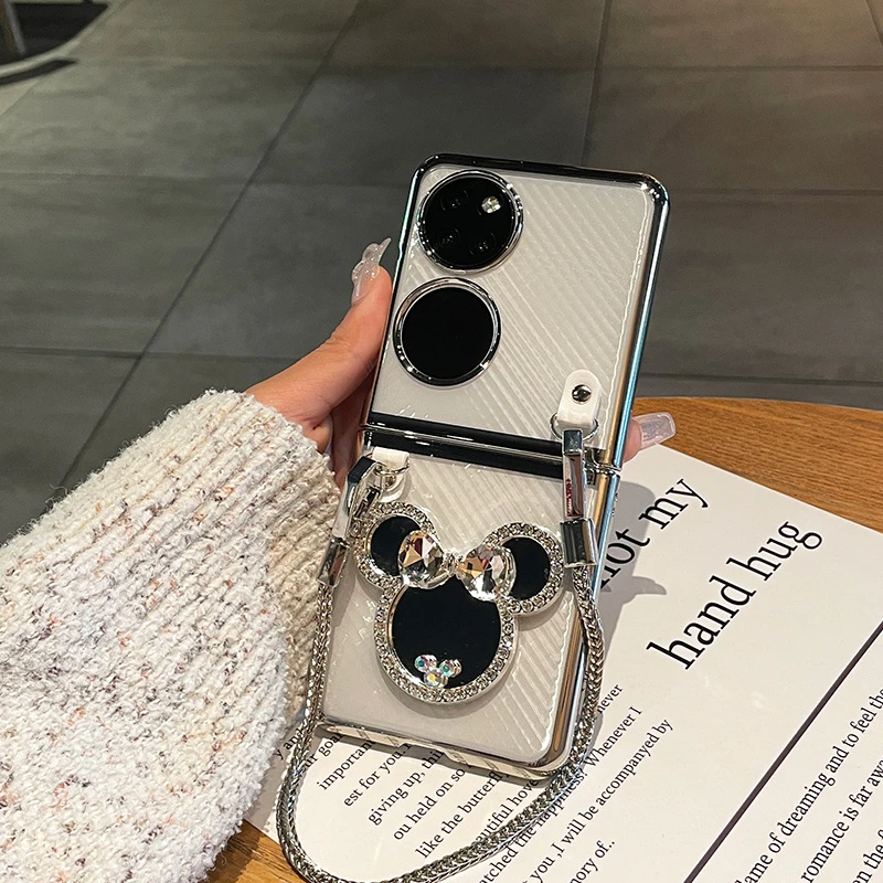 水钻镜子适用华为pockets手机壳电镀p50透明折叠Pocket 2手提链