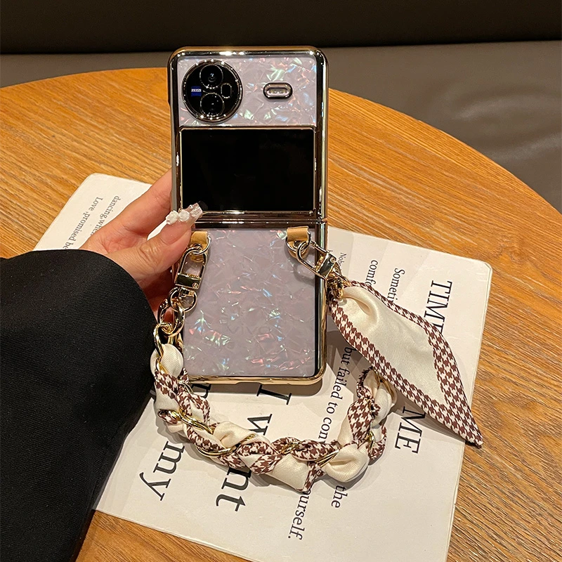 高级手提丝巾适用vivoX Flip手机壳保护套折叠贝壳纹X Flip防摔壳